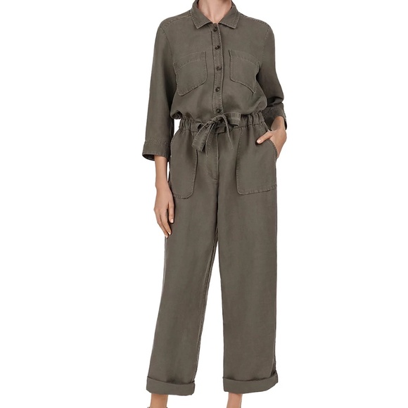 $520 EUC Women's Gerard Darel Nolwenn Khaki Army Green Jumpsuit Size 40 or 8 - Picture 1 of 9